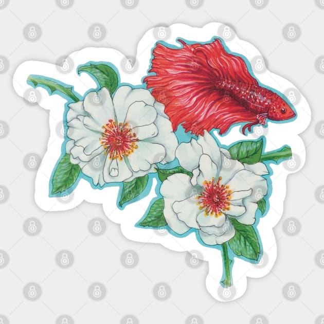 Wild Roses and Betta Fish Sticker by MayLinnArt